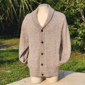 L Mens Shawl Collar Cardigan Gray Grey Beige Grandpa Old Money Academia  40" 42"